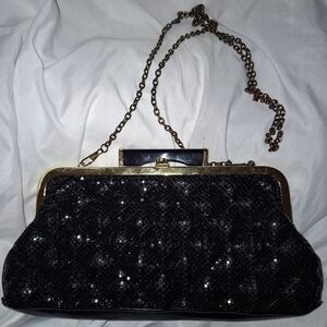 Black Bebe Meah Clutch with Chain Strap Evening Bag